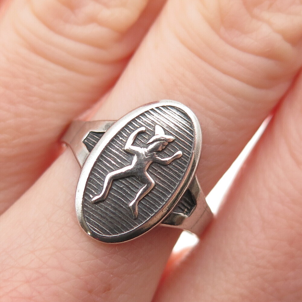 ROBBINS & CO. 925 Sterling Vintage Brownie Girl Scout Adjustable Ring Size 7.75